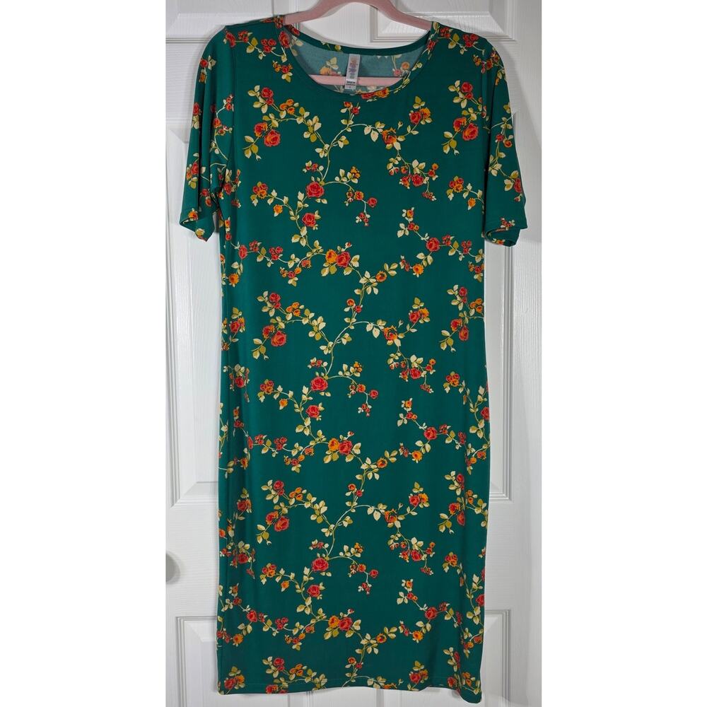 LulaRoe Julia Women's Dress Green Floral Stretch Size Large